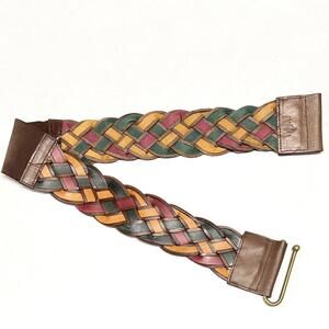 Motif 56 Womens Braided Leather Belt Wide Set Elastic Mid Hooks Sz M 34.5”-39.5”
